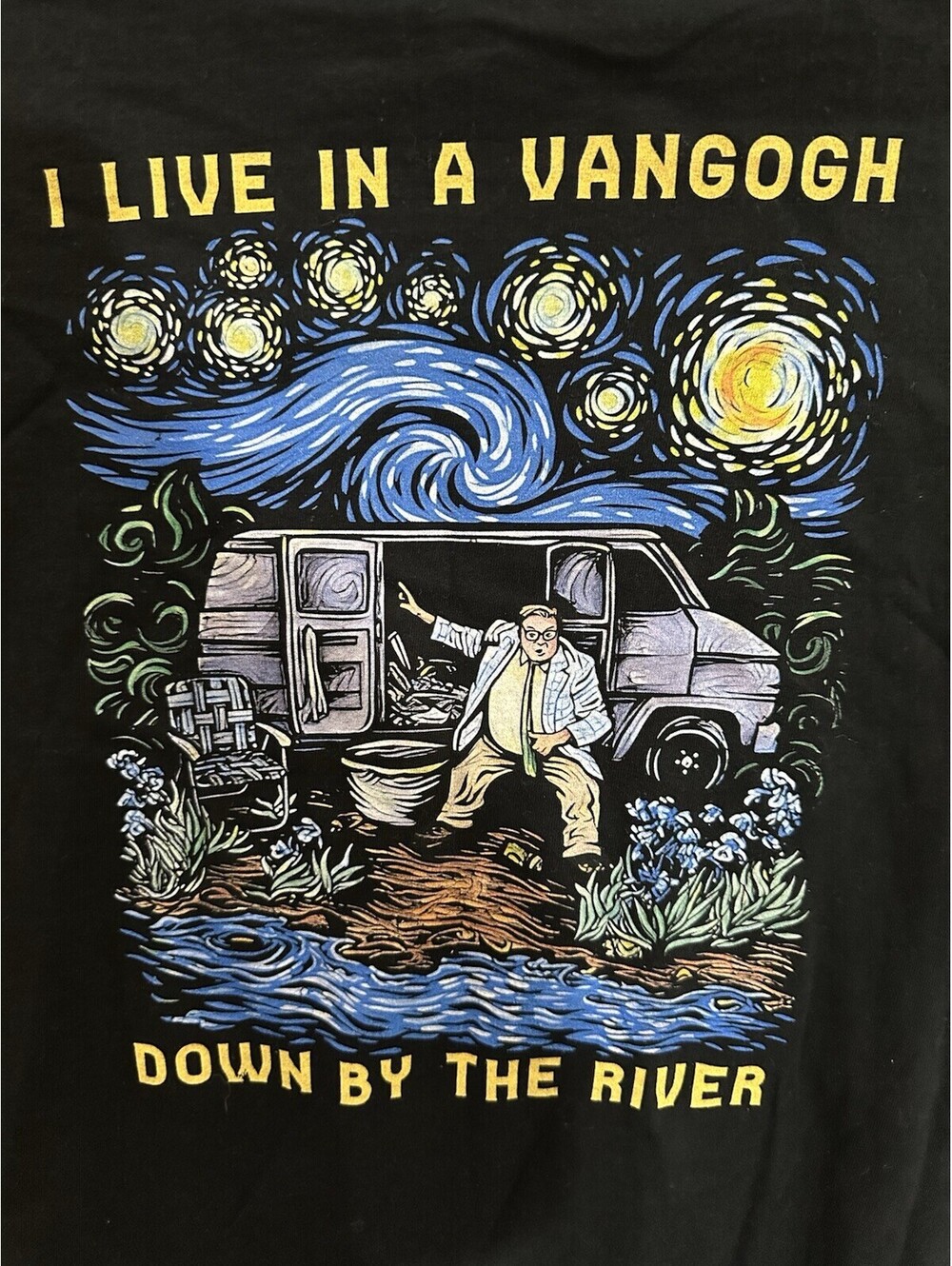 I Live In A Vangogh Down By The River Graphic T Shirt 3XL Starry Night Van